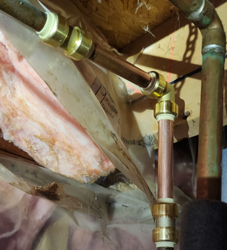 My DIY temporary repair to get us up and running fast; I cut out the bad section, and formed a new L joint with solder-free connectors.